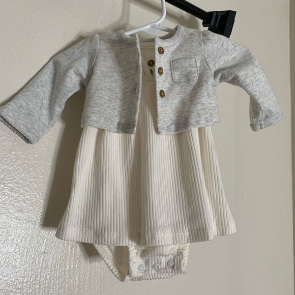 Carter's Newborn Baby Girl Ivory Dress & Grey Cardigan Set - Picture 1 of 7